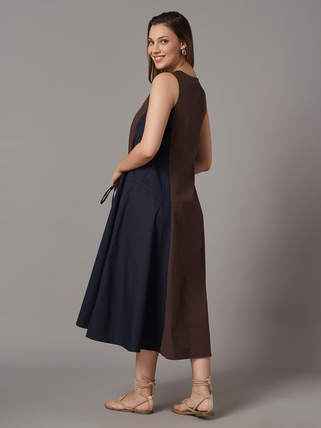 Women's Brown Cotton Lycra Regular Fit Dress