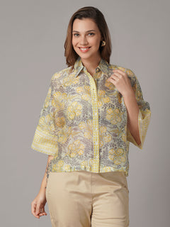 Women's Cotton Silk Boxy Fit Blouse Yellow