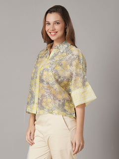 Women's Cotton Silk Boxy Fit Blouse Yellow