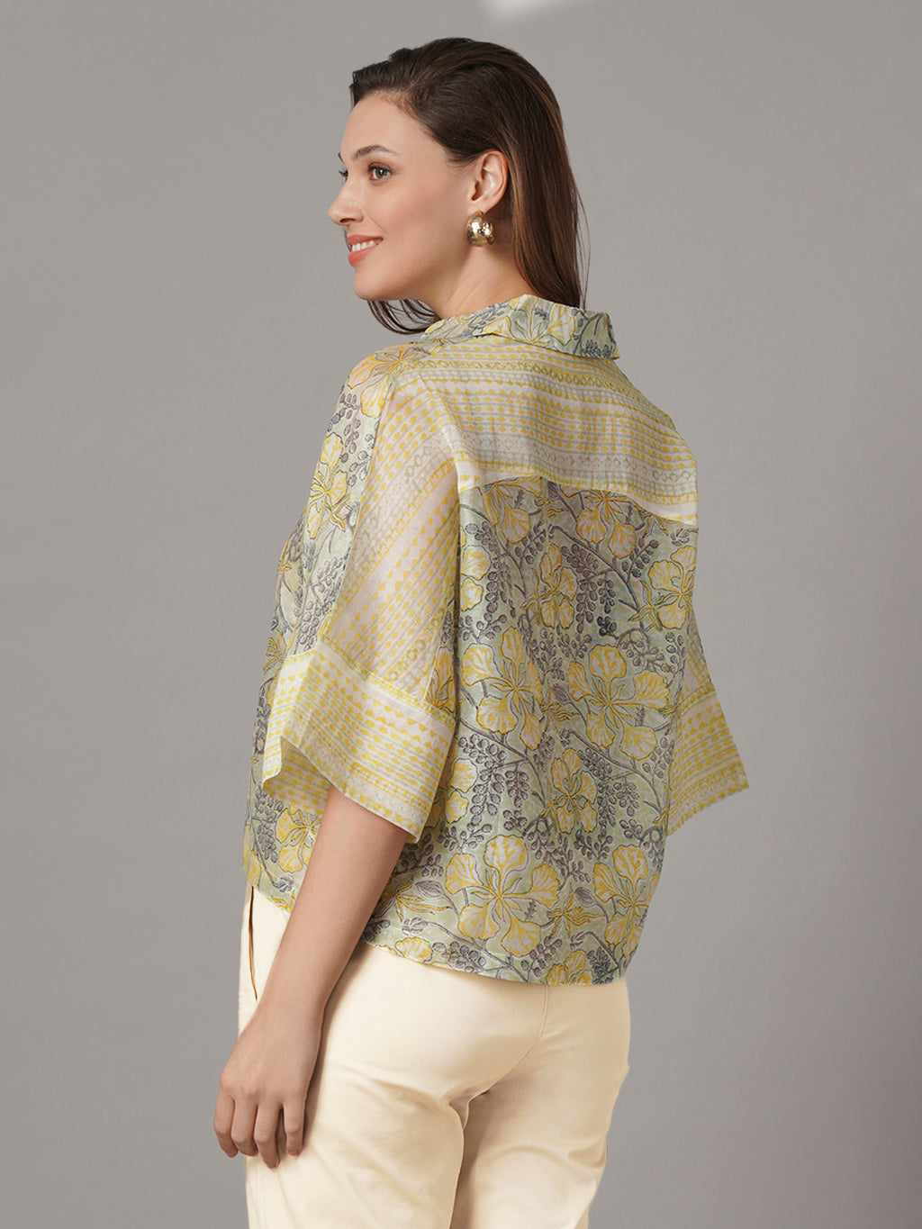 Women's Cotton Silk Boxy Fit Blouse Yellow