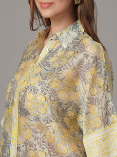 Women's Cotton Silk Boxy Fit Blouse Yellow