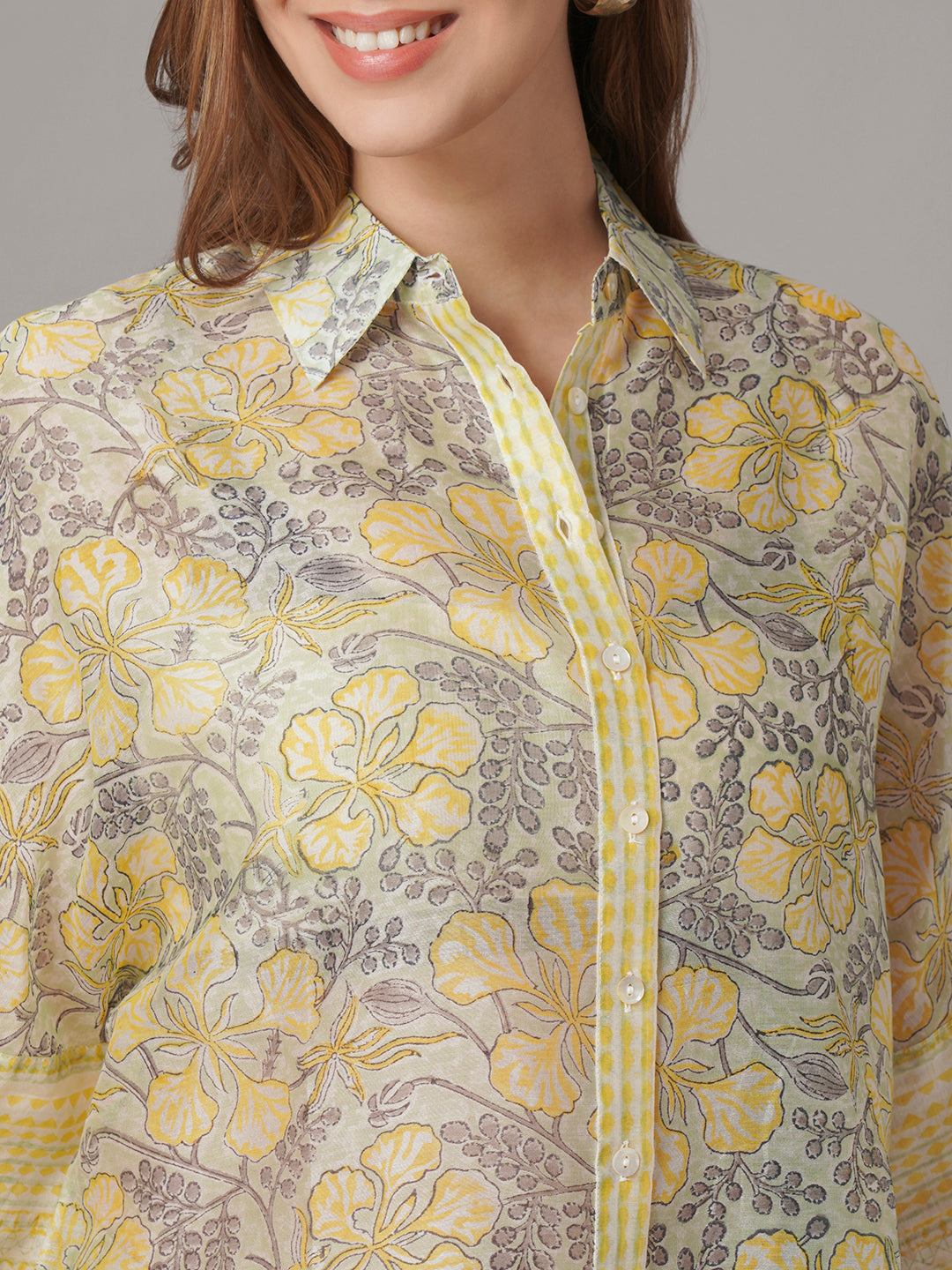Women's Cotton Silk Boxy Fit Blouse Yellow