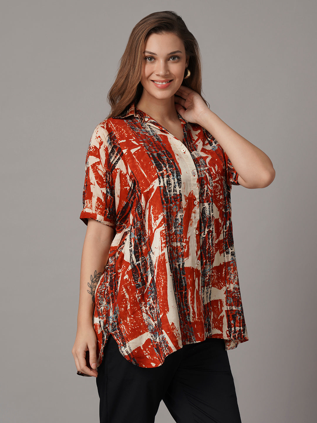 Women's Modal Viscose Boxy Fit Blouse Red