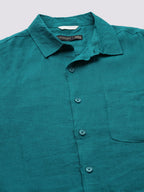 Men's Green 100% Linen Regular Fit Shirt
