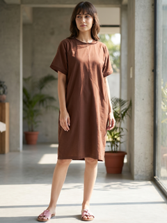 Women's Brick Cotton Elastane Boxy Fit Knit Dress