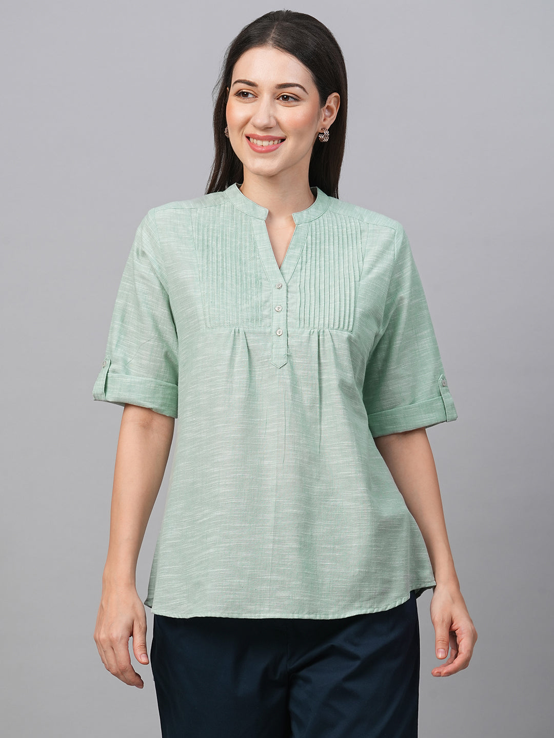 Women's Green Cotton Regular Fit Blouse