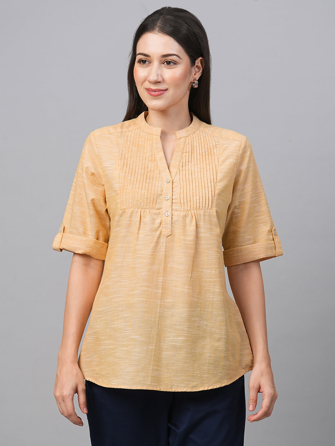 Women's Yellow Cotton Regular Fit Blouse