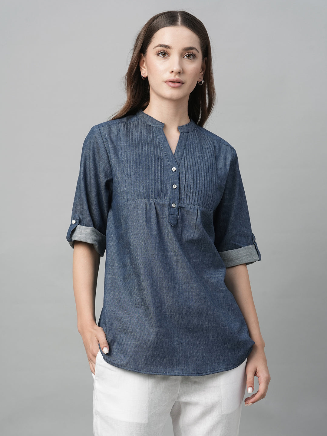 Women's Blue Cotton Regular Fit Blouse