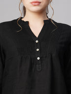 Women's Black 100% Linen Regular Fit Blouse