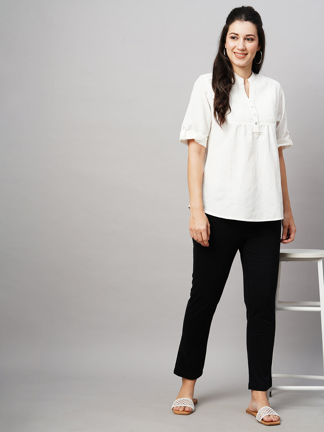 Women's White 100% Linen Regular Fit Blouse