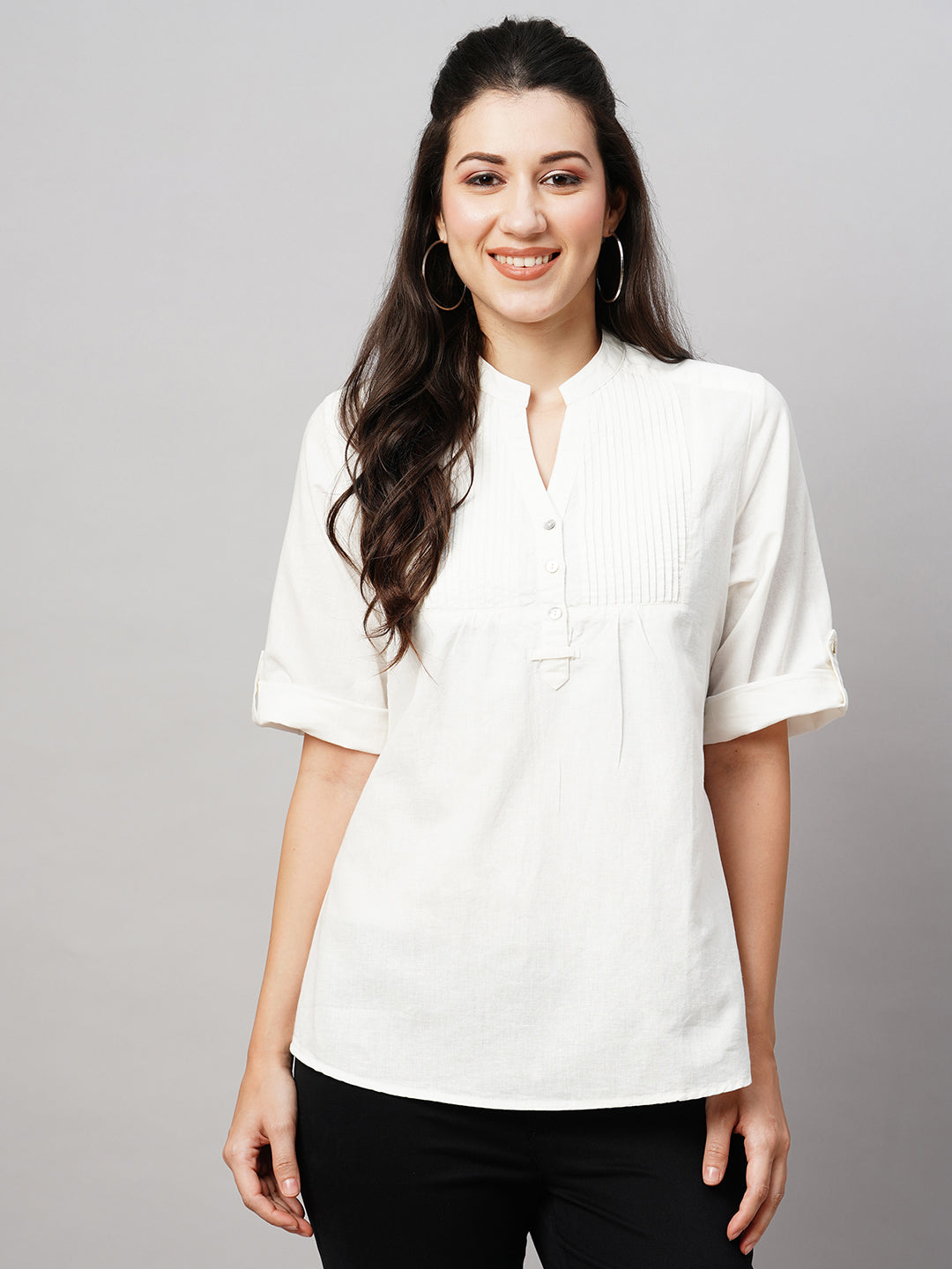 Women's White 100% Linen Regular Fit Blouse
