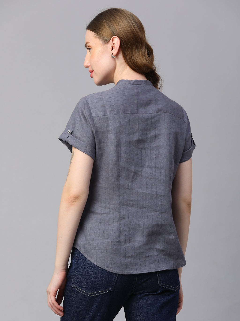 Women's Grey Linen Slim Fit Blouse