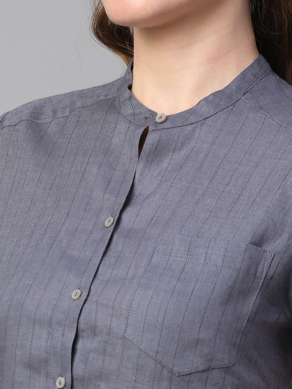 Women's Grey Linen Slim Fit Blouse