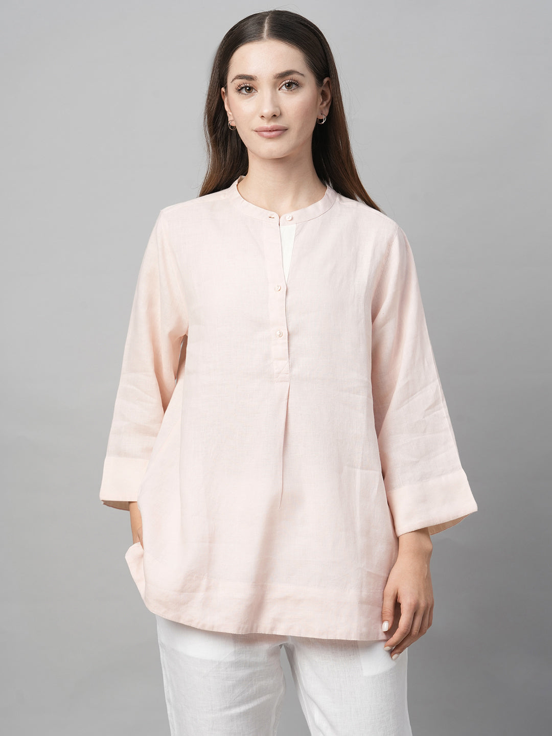 Women's Pink Linen Regular Fit Blouse