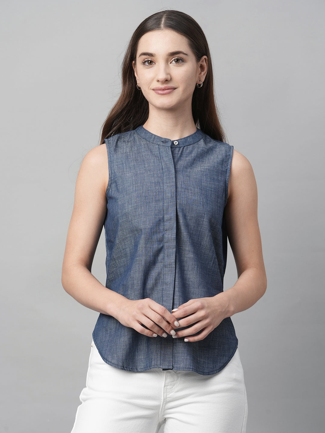 Women's Blue Cotton Regular Fit Blouse