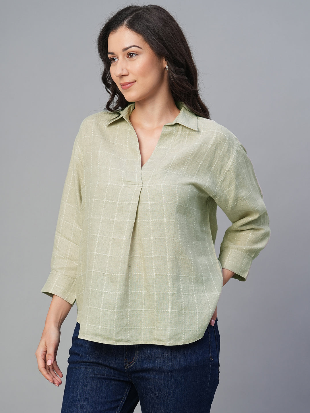 Women's Natural 100% Linen Regular Fit Blouse