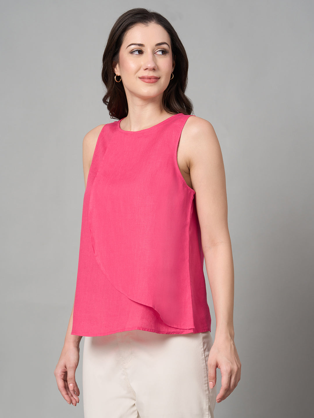 Women's Pink 100% Linen Regular Fit Blouse
