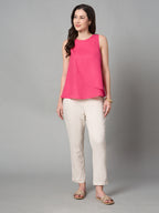 Women's Pink 100% Linen Regular Fit Blouse