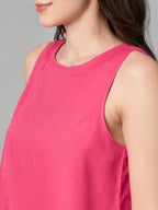 Women's Pink 100% Linen Regular Fit Blouse