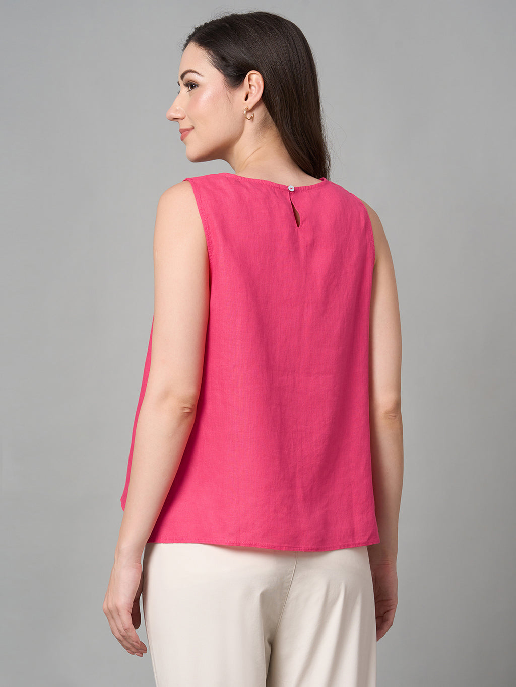 Women's Pink 100% Linen Regular Fit Blouse
