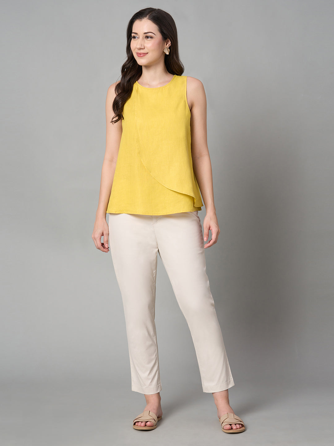 Women's Yellow 100% Linen Regular Fit Blouse
