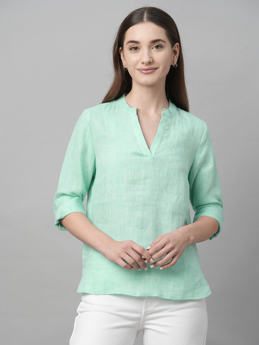 Women's Aqua Linen Regular Fit Blouse