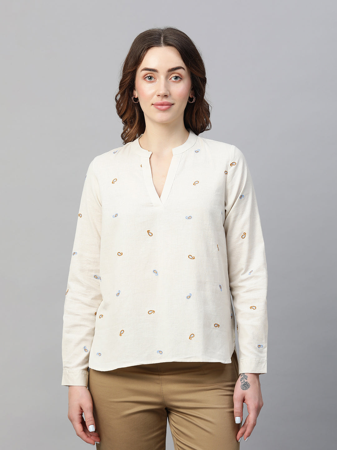 Women's Natural Linen Cotton Regular Fit Blouse