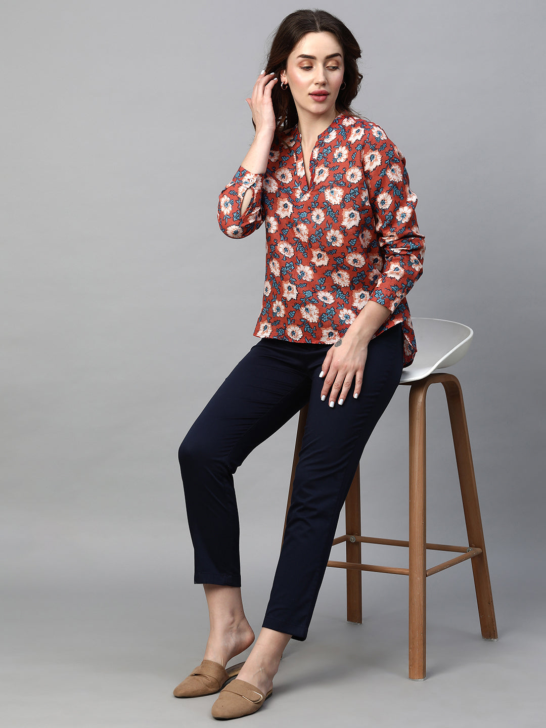 Women's Multi Linen Regular Fit Blouse