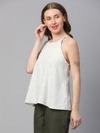 Women's Offwhite Linen Viscose Regular Fit Blouse