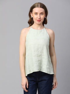 Women’s Linen Regular Fit Sleeveless Blouse Lime
