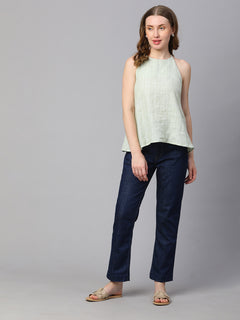 Women’s Linen Regular Fit Sleeveless Blouse Lime