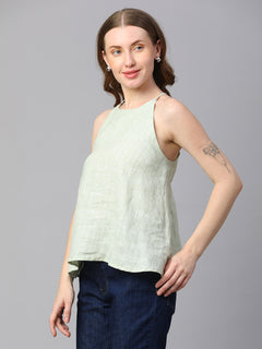 Women’s Linen Regular Fit Sleeveless Blouse Lime
