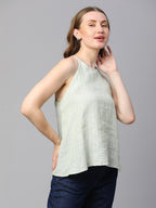 Women's Lime Linen Regular Fit Blouse