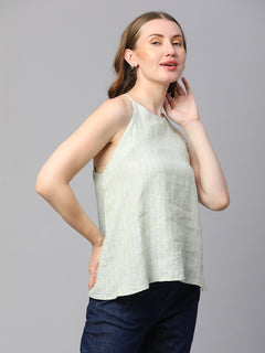Women’s Linen Regular Fit Sleeveless Blouse Lime