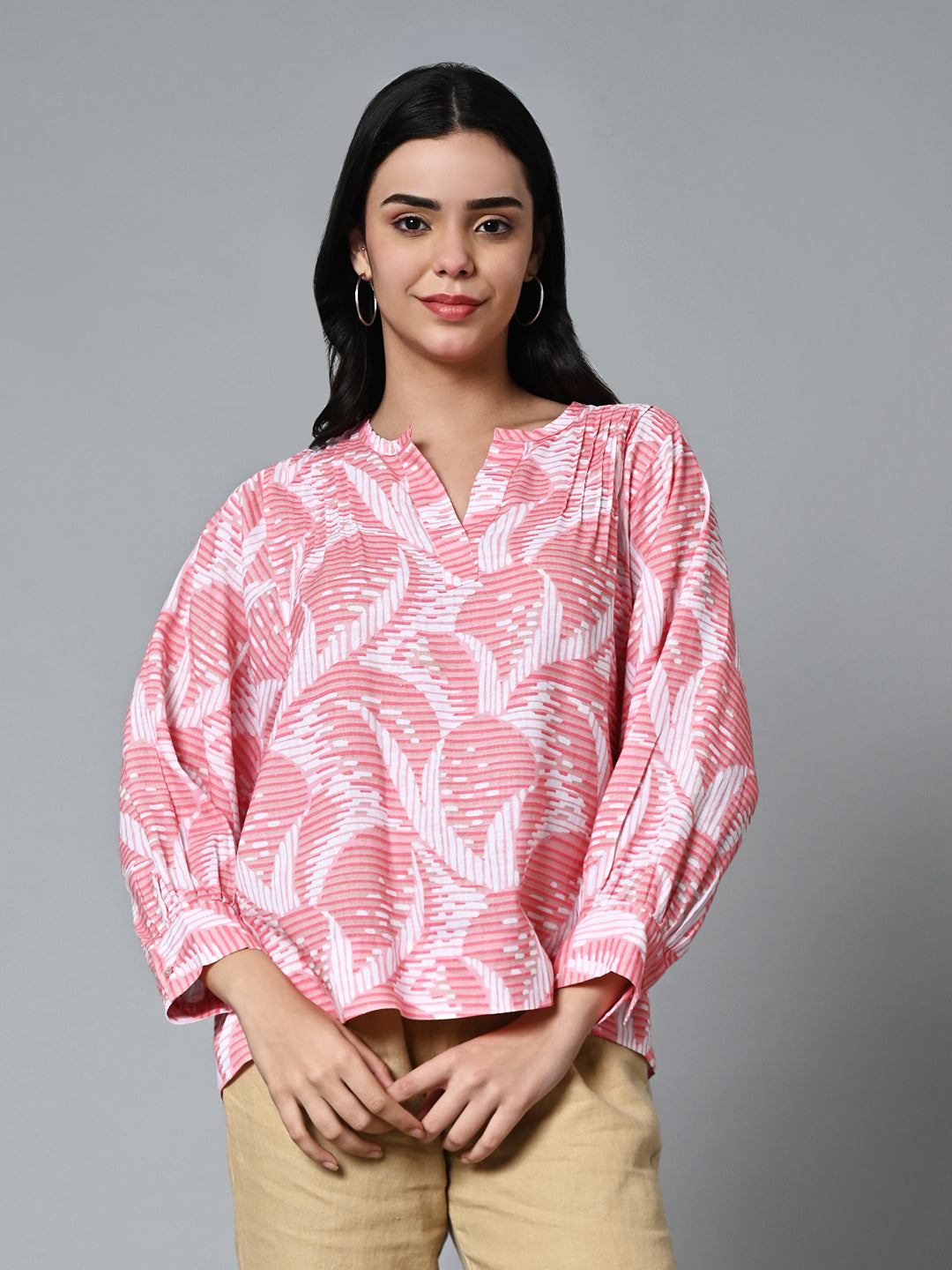 Women's Pink Lyocell Linen Boxy Fit Blouse