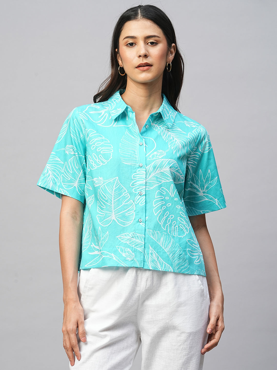 Women's Aqua Cotton Regular Fit Blouse