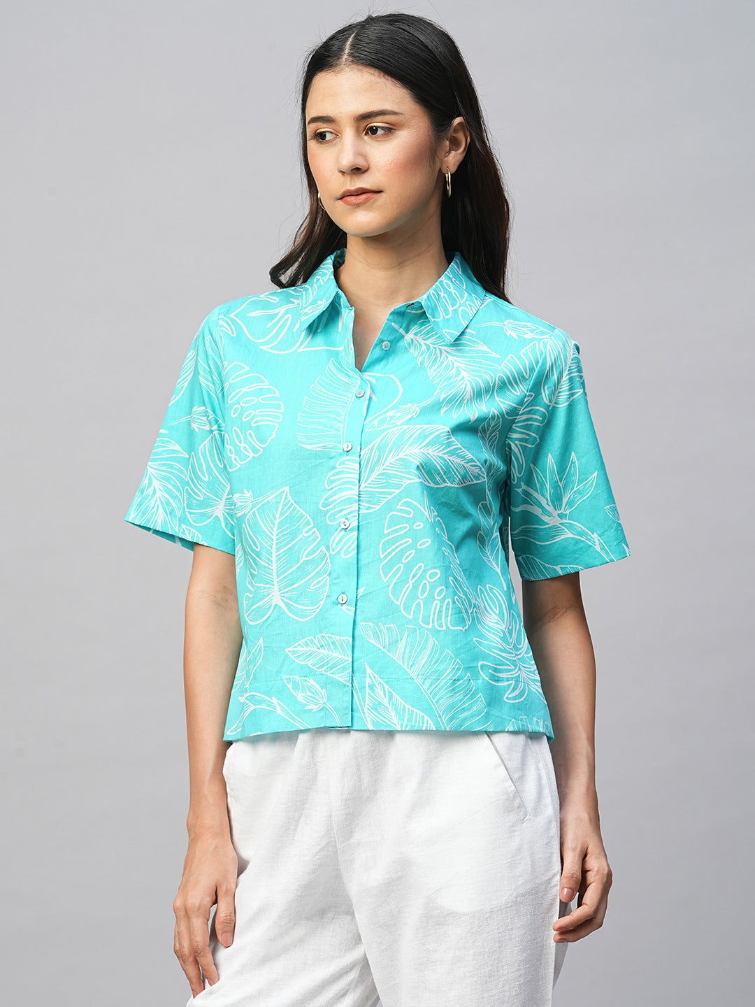 Women's Aqua Cotton Regular Fit Blouse