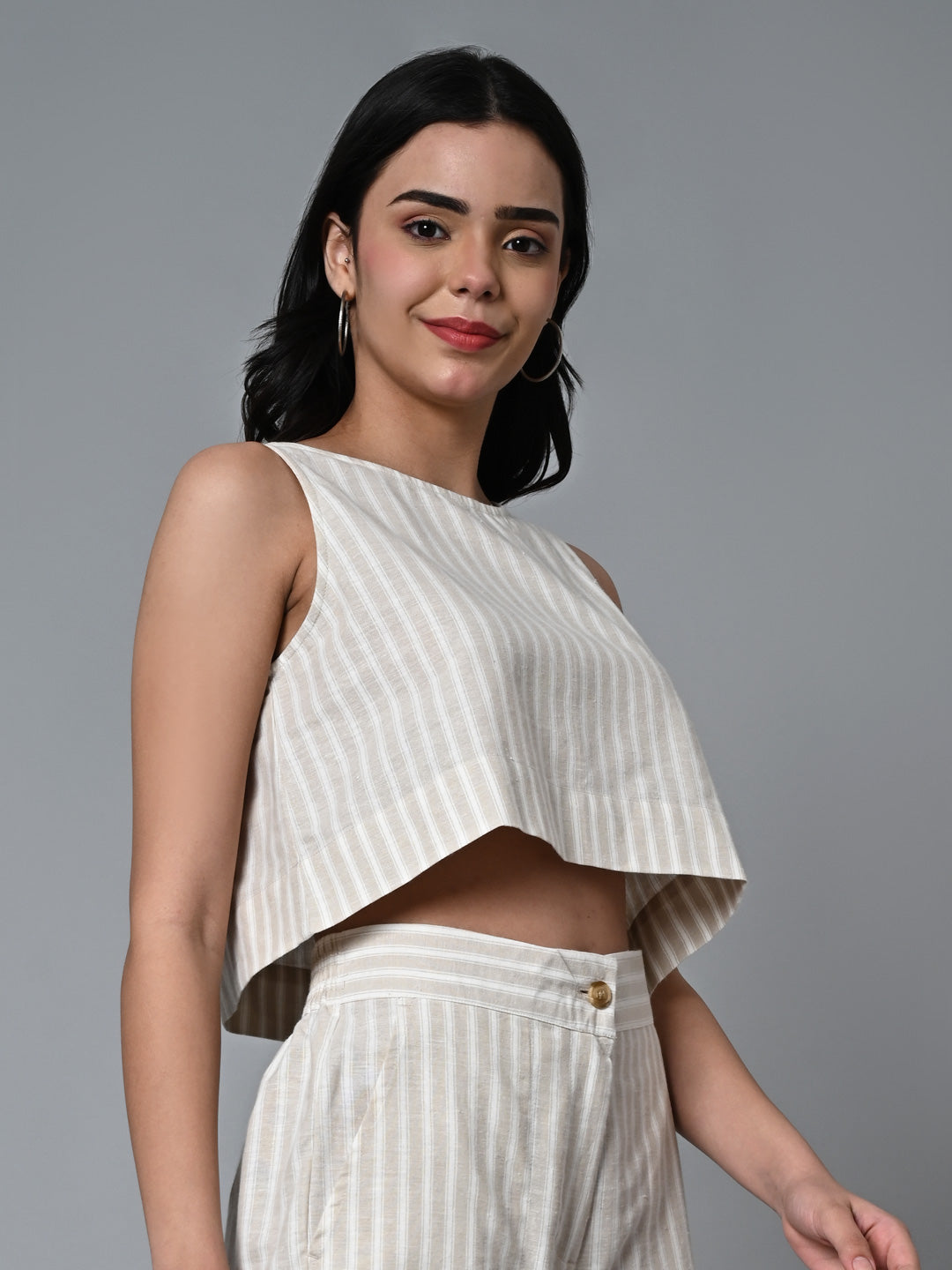 Women's Khaki Cotton Linen Regular Fit Blouse