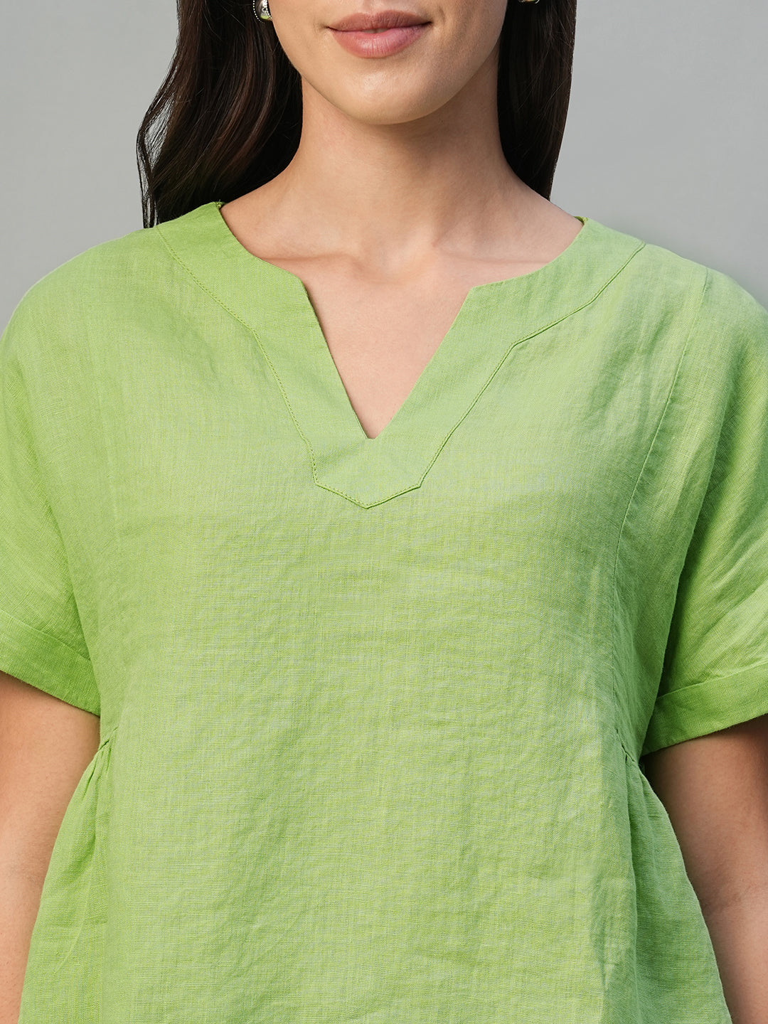 Women's Lime 100% Linen Regular Fit Blouse