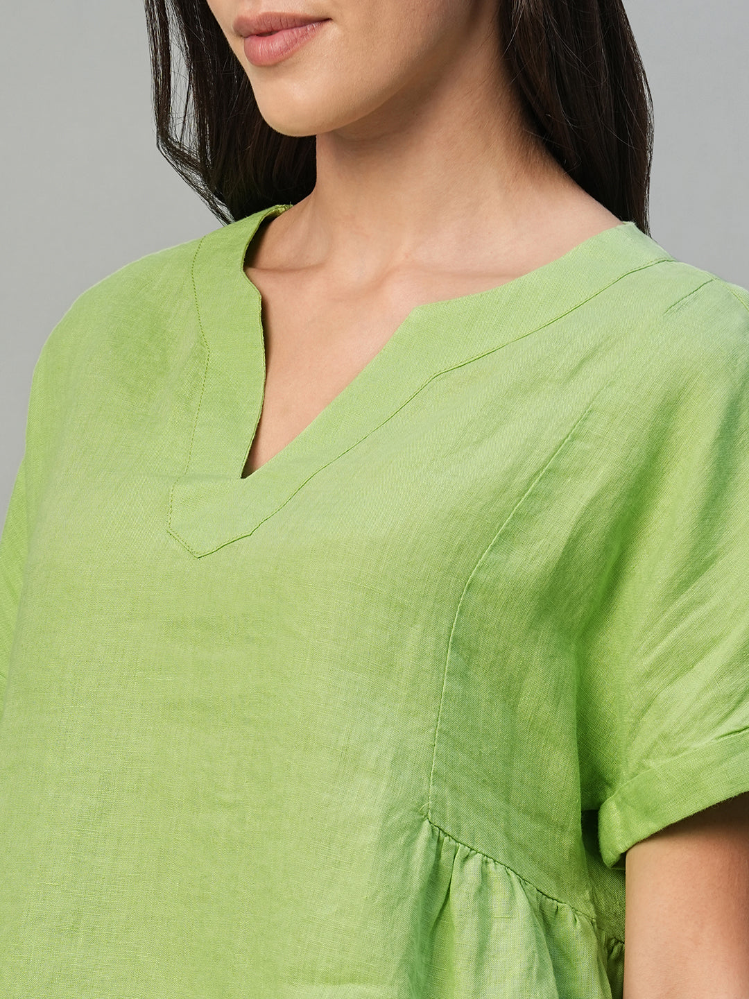 Women's Lime 100% Linen Regular Fit Blouse