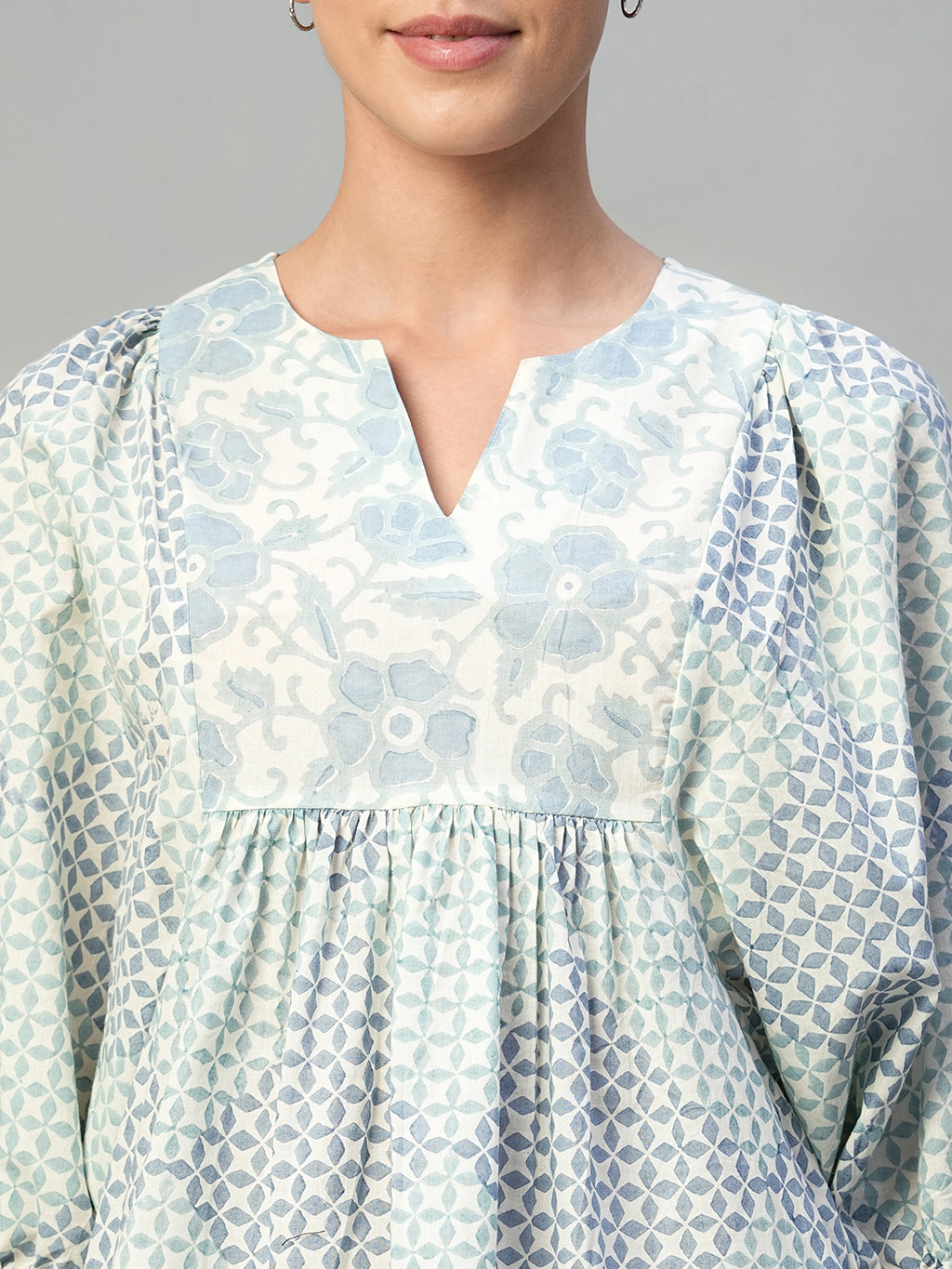 Women's Blue 100% Cotton Regular Fit Blouse