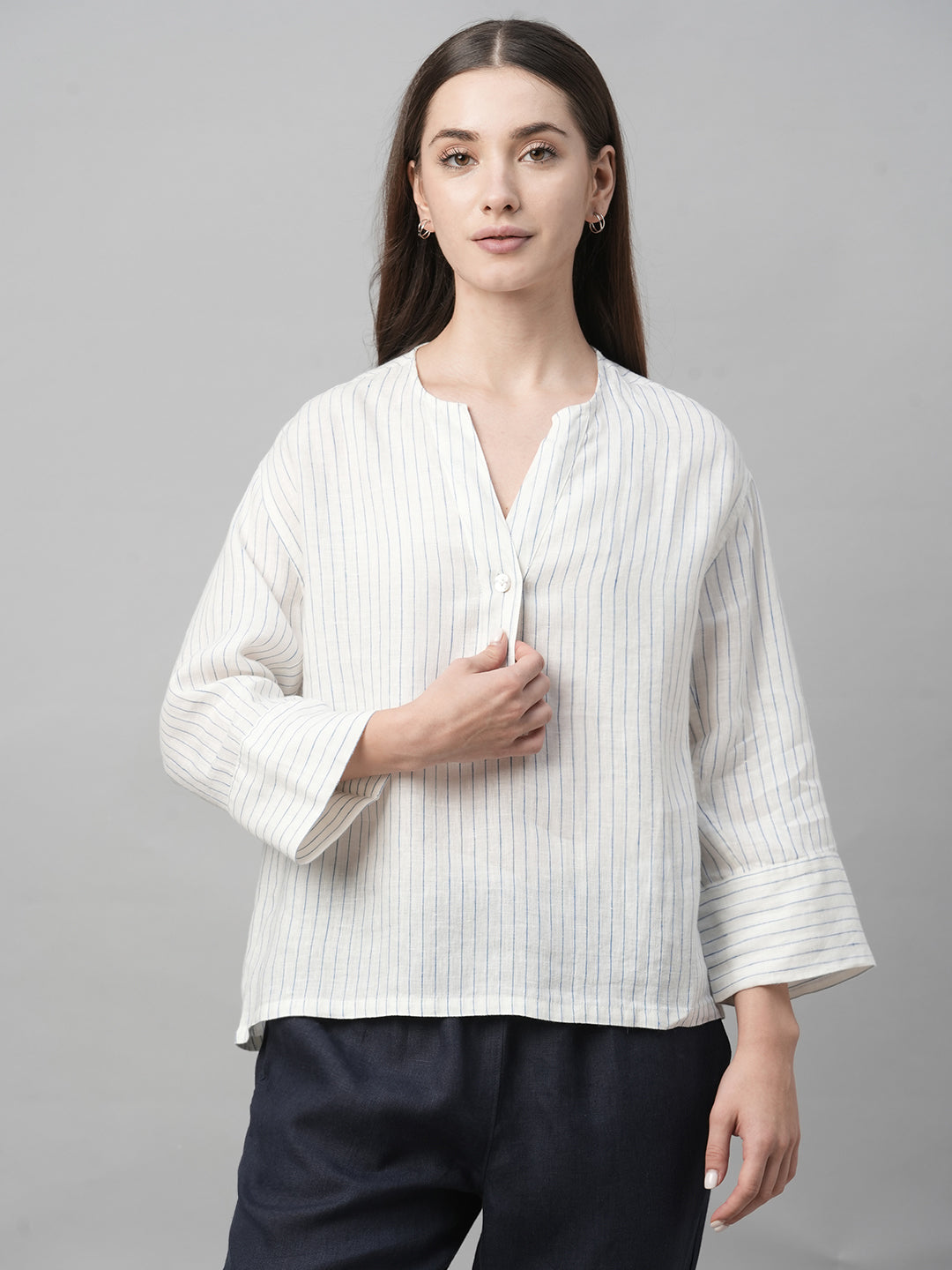 Women's White Linen Boxy Fit Blouse