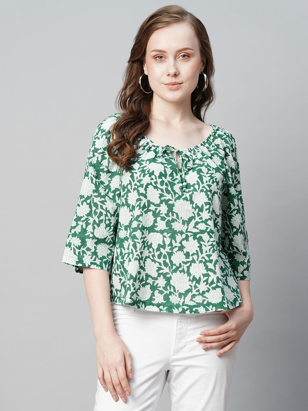 Women's Green Cotton Regular Fit Blouse