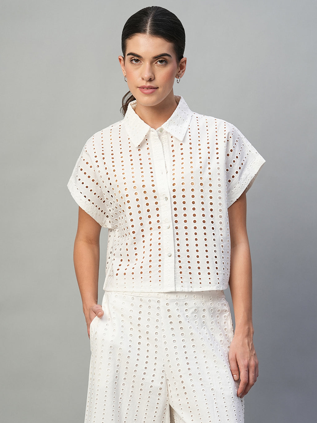 Women's White 100% Cotton Boxy Fit Blouse