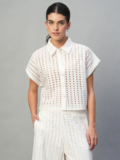 Women’s Cotton Boxy Fit Eyelet Blouse White