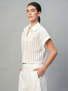 Women’s Cotton Boxy Fit Eyelet Blouse White