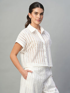 Women’s Cotton Boxy Fit Eyelet Blouse White