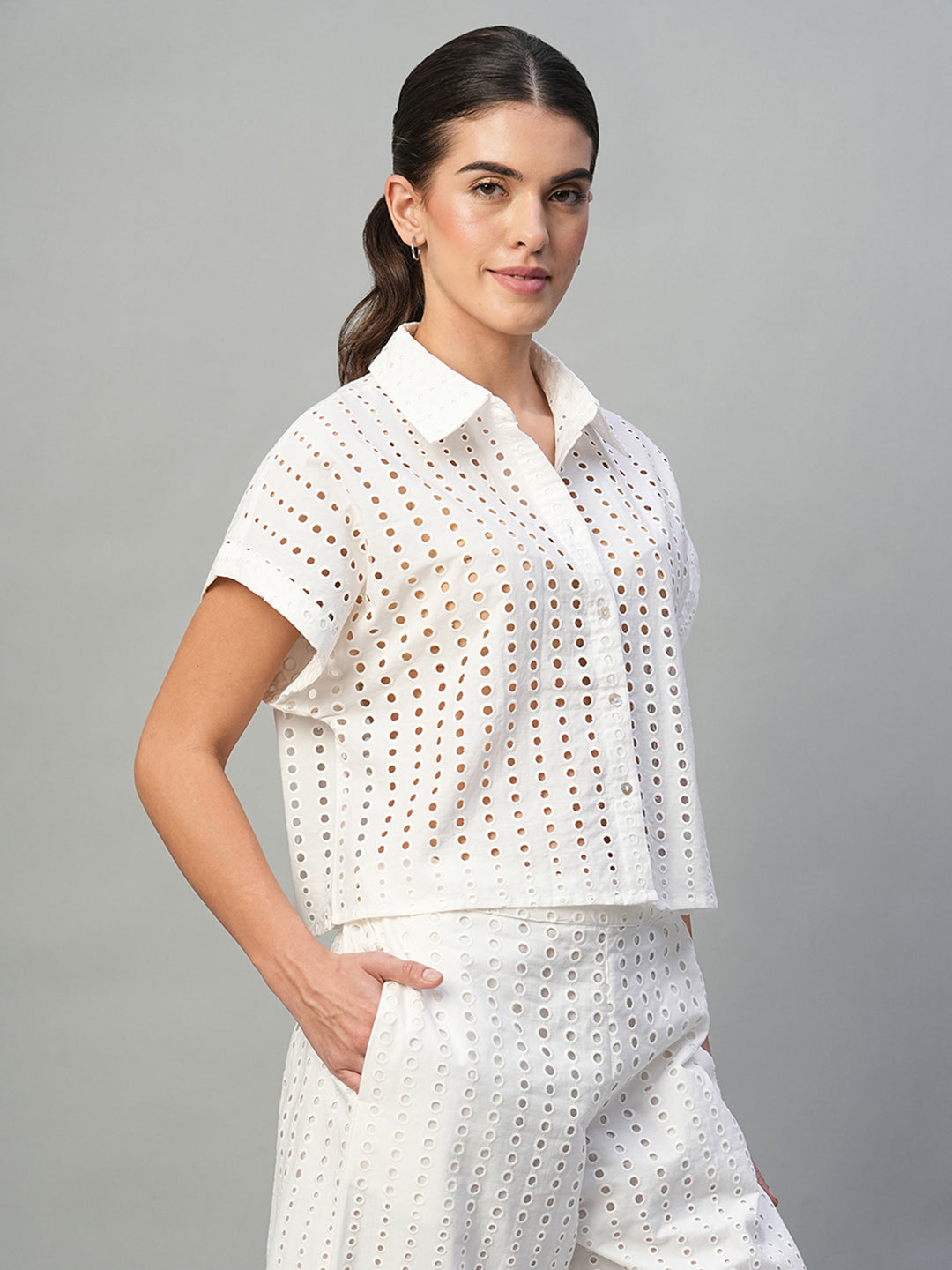 Women's White 100% Cotton Boxy Fit Blouse