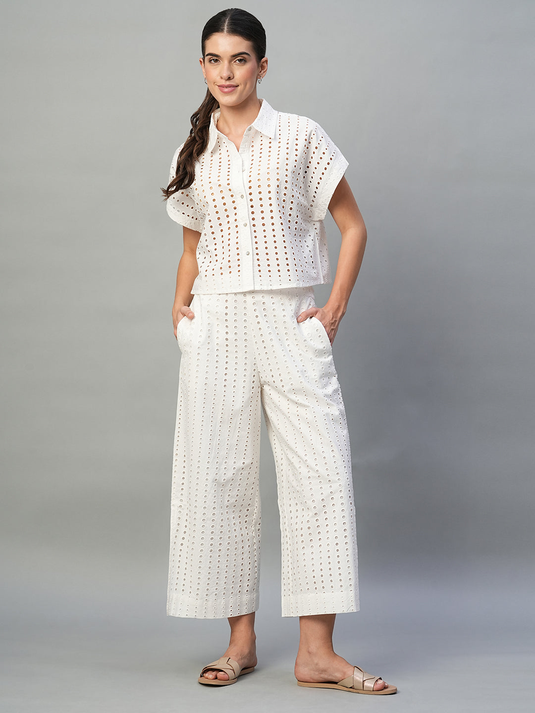 Women's White 100% Cotton Boxy Fit Blouse