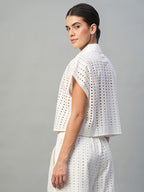 Women's White 100% Cotton Boxy Fit Blouse